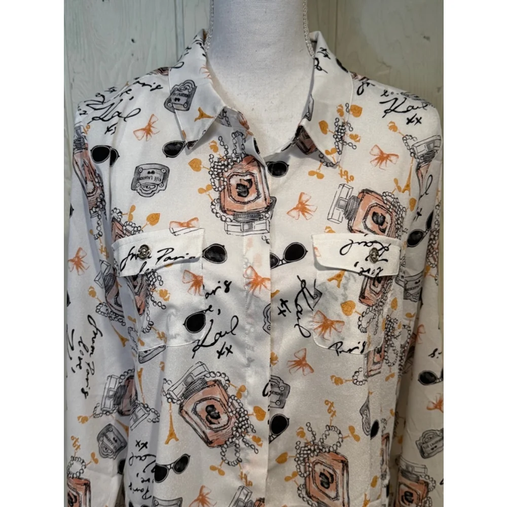 Karl Lagerfeld Paris Long Sleeve Blouse, Size L - Picture 2 of 10
